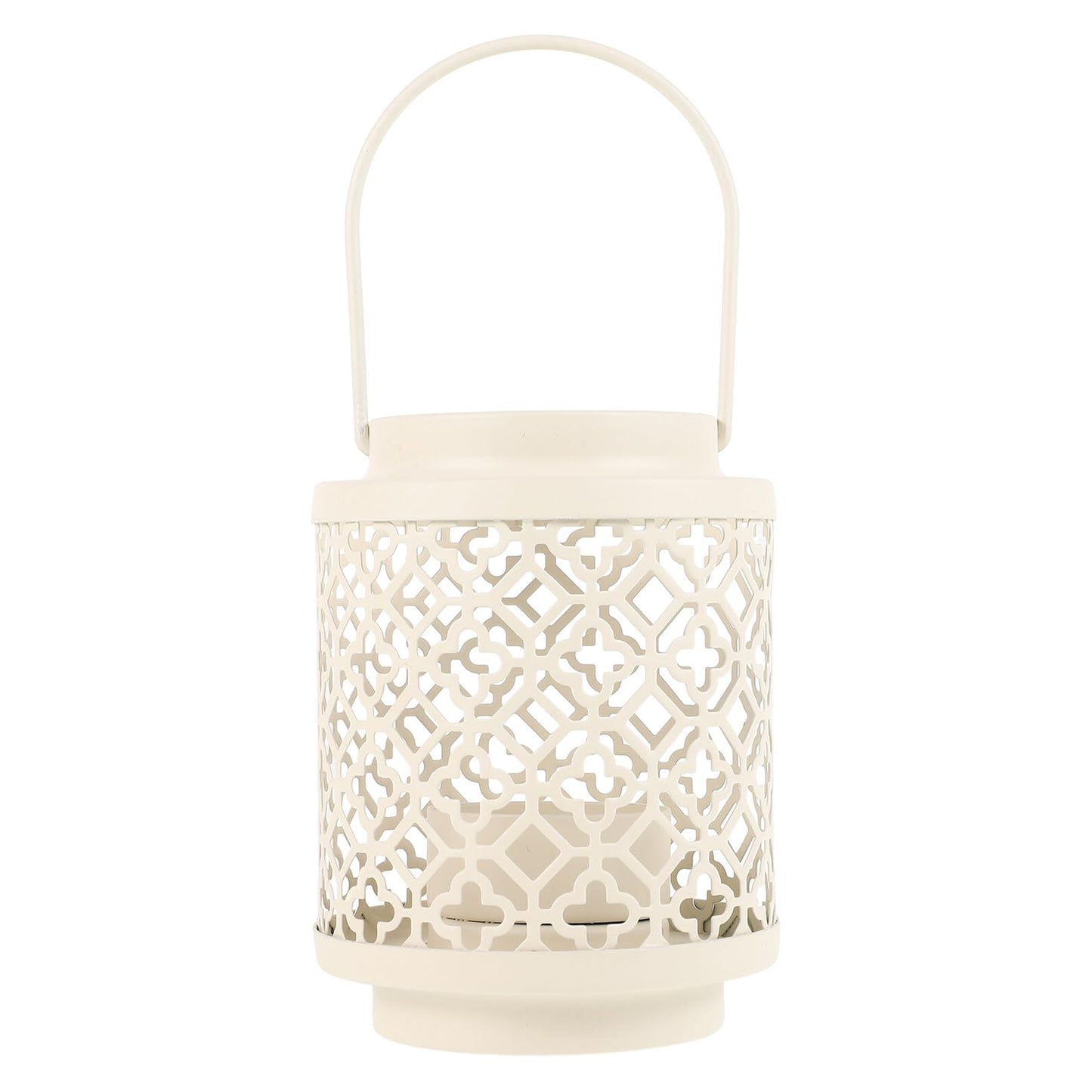 HYTROVE Iron Art Hollow-Out Candle Holder, White Decorative Candlestick for Restaurant and Tabletop, Elegant Lantern for Home Dinner Centerpiece