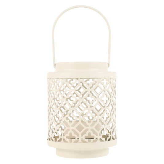 HYTROVE Iron Art Hollow-Out Candle Holder, White Decorative Candlestick for Restaurant and Tabletop, Elegant Lantern for Home Dinner Centerpiece