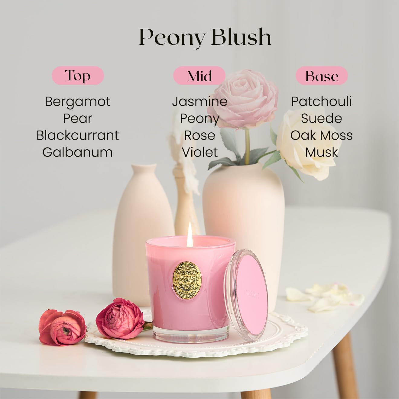 M&SENSE Peony Blush Scented Candle | 9.2 oz Soy Wax Pink Candle, Non-Toxic Aromatherapy Candle for Stress Relief & Home Spa
