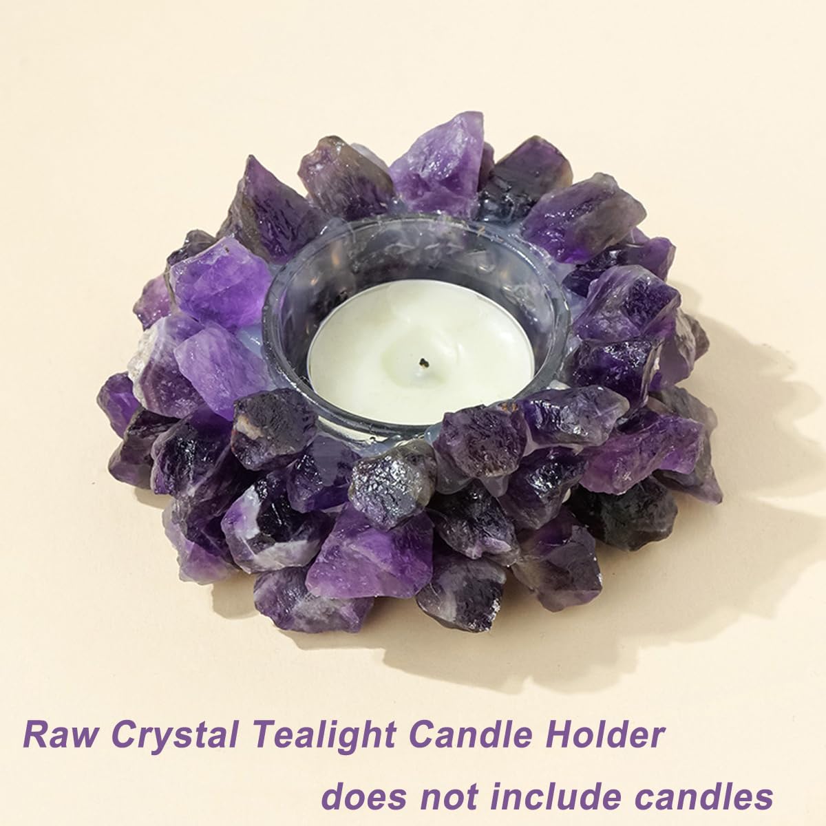 Erliway Natural Raw Dream Amethyst Crystals, Raw Crystal Tealight Candle Holder Crystal Stone Candle Stand High Energy Geode Votive with Healing Effects (Not Included Candle)