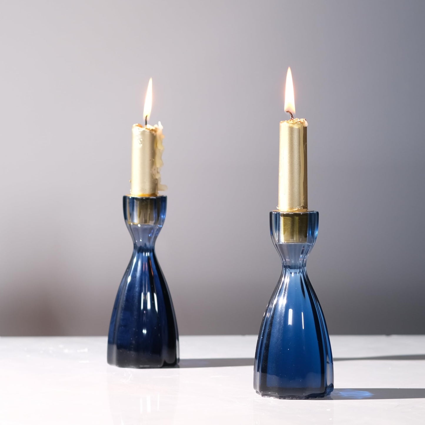 ICNBUYS Twizzle Twist Candle Holder, Decorative Candlestick for Table Display, Romantic Decoration, Unique Home DÉCOR Aesthetic, Housewarming Gift, Black Blue Height 5.7 inches Set of 2 - Resin