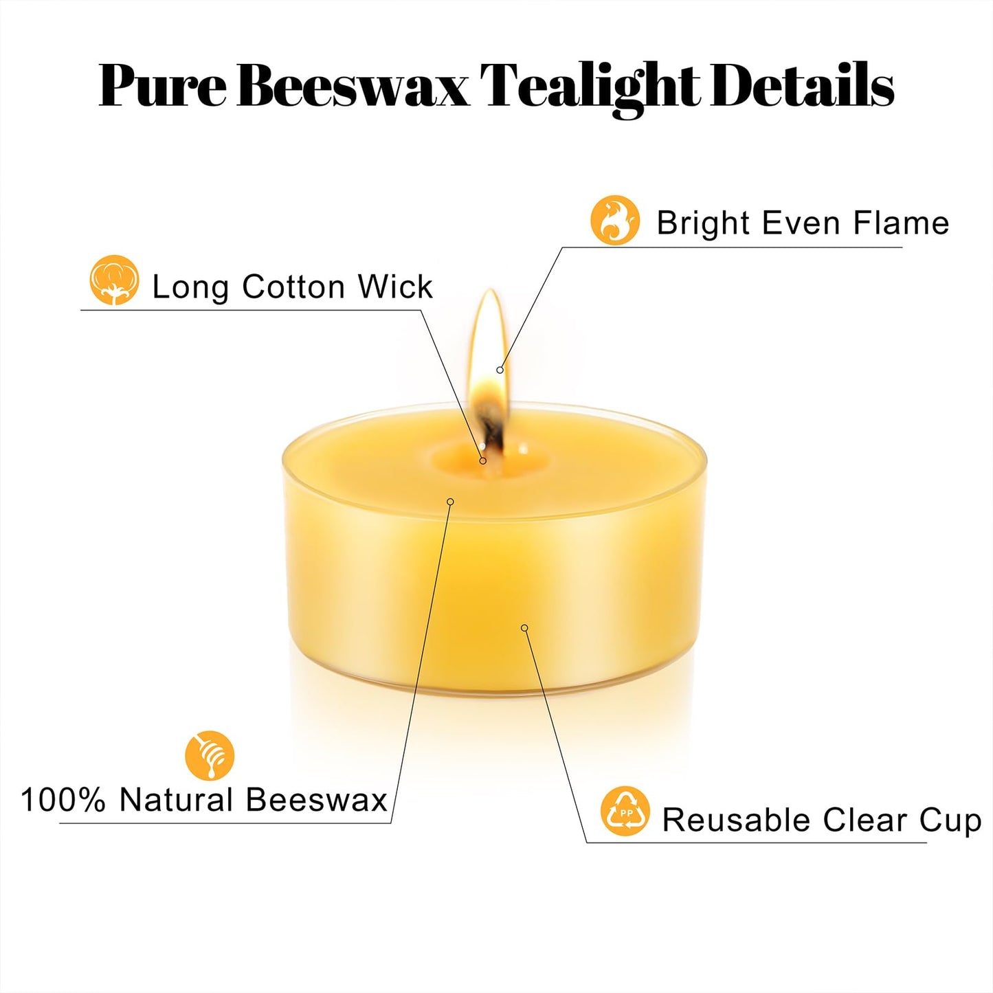 48 Packs Beeswax Tealight Candles, 100% Pure Beeswax Candles | 4-Hour Extended Burn Time | Natural Beeswax Tea Candle in Clear Cup, Perfect for Home Decor,Air Purification,Fragrance