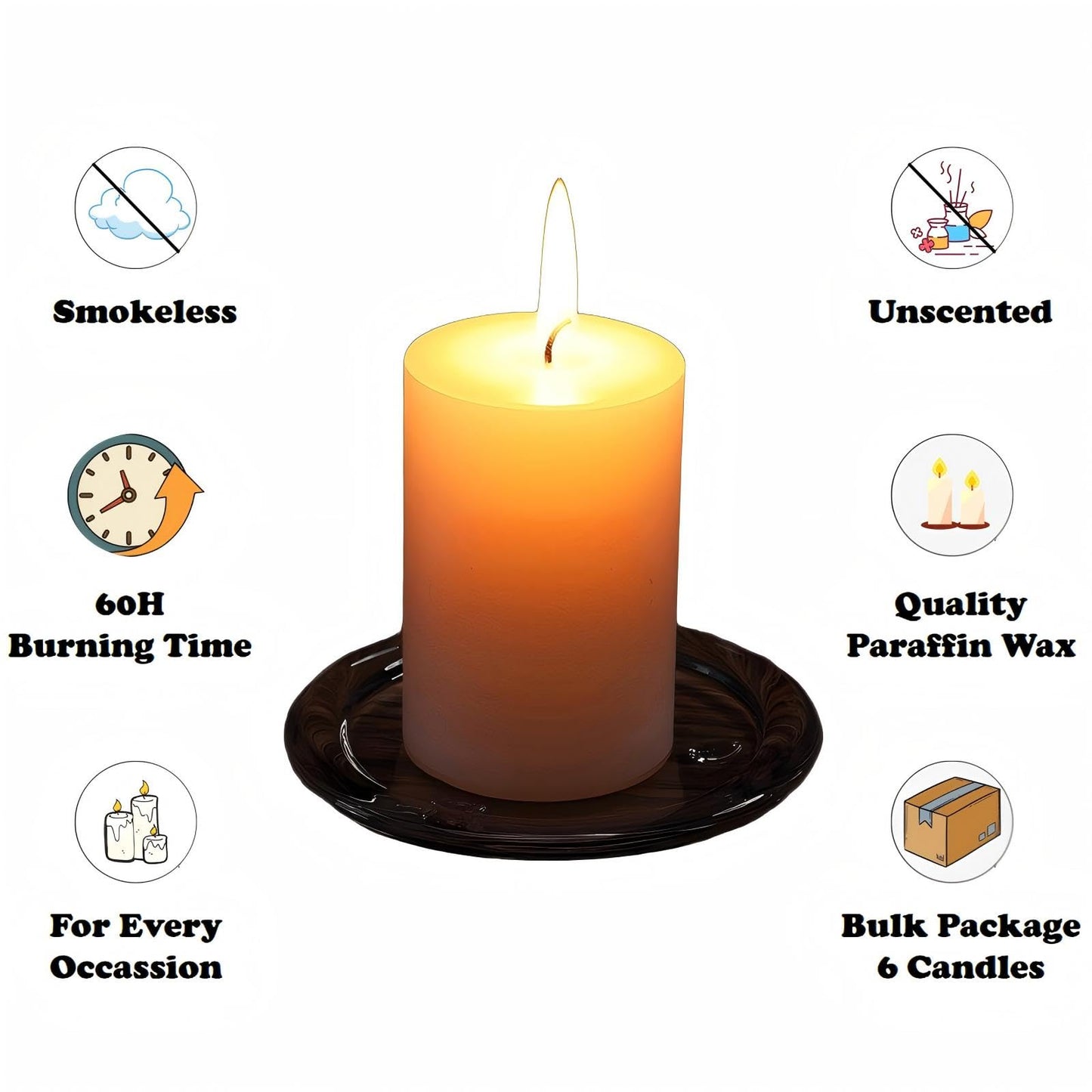 Aurestan 6 Pack Unscented Pillar Candles, 3x6 Inch Classic Ivory White, 60-Hour Burning Smokeless Candles for Wedding Decorations, Centerpieces, Emergency Kit, Dinner, Home Gatherings & SPA