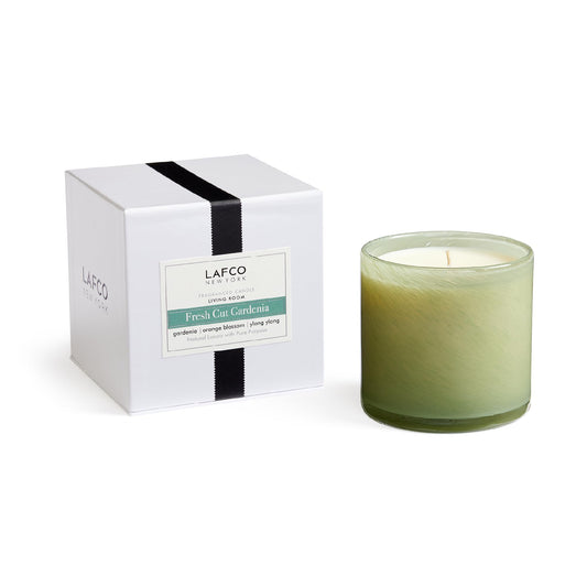 LAFCO New York Signature Candle, Fresh Cut Gardenia - 15.5 oz - 90-Hour Burn Time - Reusable, Hand Blown Glass Vessel - Made in The USA