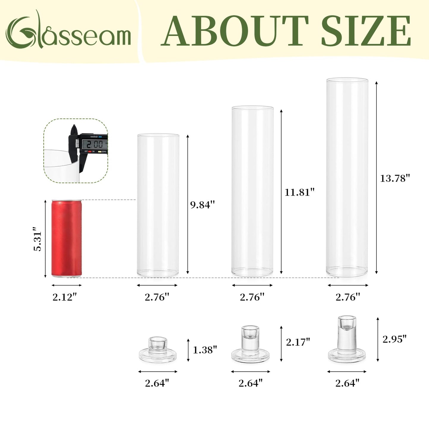 Glasseam Hurricane Taper Candle Holders: Set of 3 Glass Candlestick Holders with Clear Tall Cylinder Candle Sleeves for Centerpiece Table Outdoor Wedding Home Decor 9.84''/11.84''/13.78''