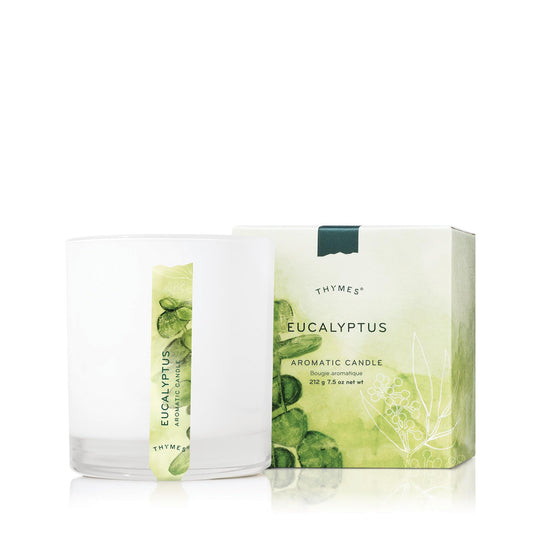 Thymes Aromatic Jar Candle - Eucalyptus Scented Candle for a Fresh Home Fragrance - Luxury Aromatherapy Candle - Single Wick Glass Candle - Matte White Candles (7.5 oz)