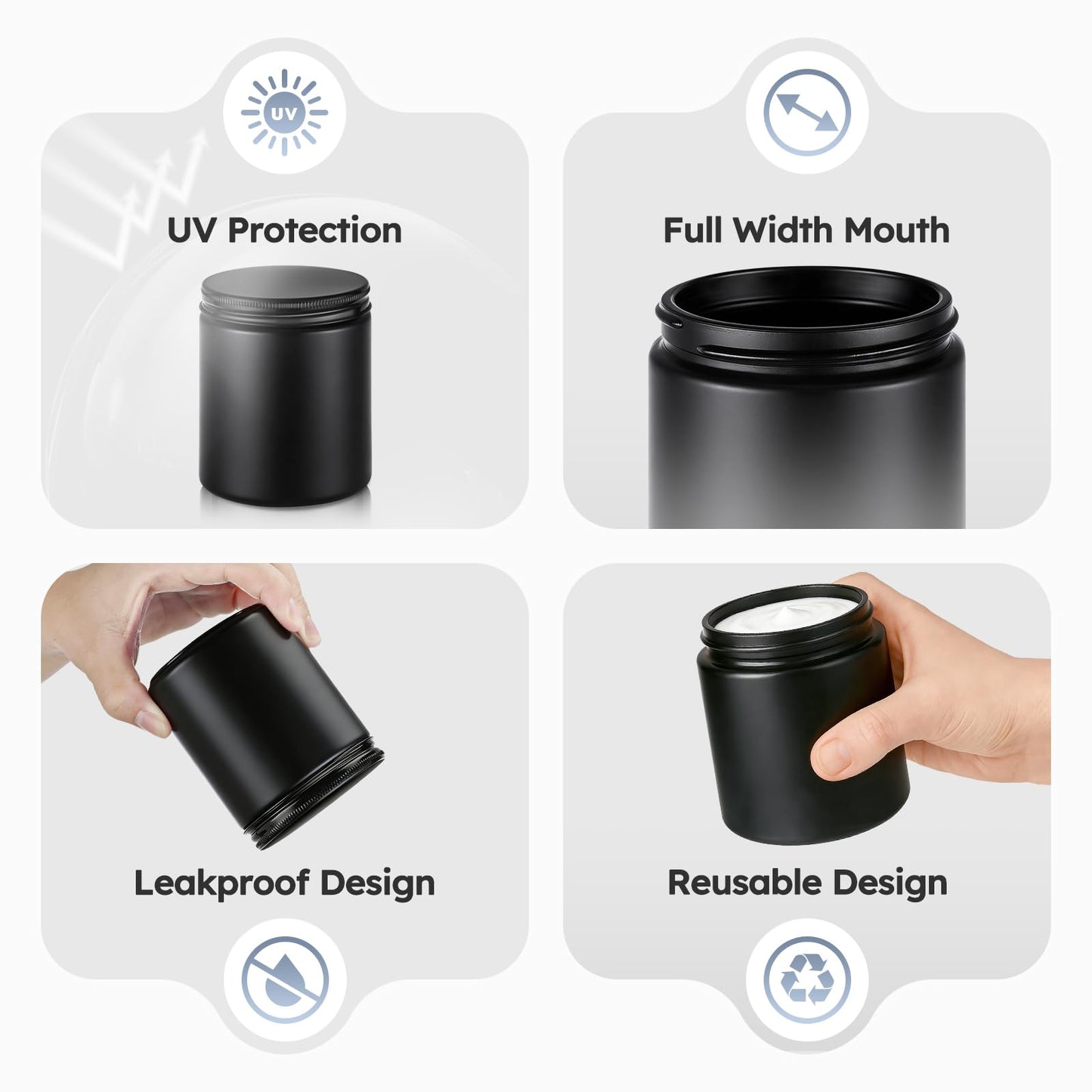 Tecohouse 8oz Black Glass Jars with Lids, 30 Pack Candle Jars with Blank Labels, 250g Wide Mouth | Lotion Container for Sample, Cream, Lotion, Honey, Powder, Jelly | Home & Beauty