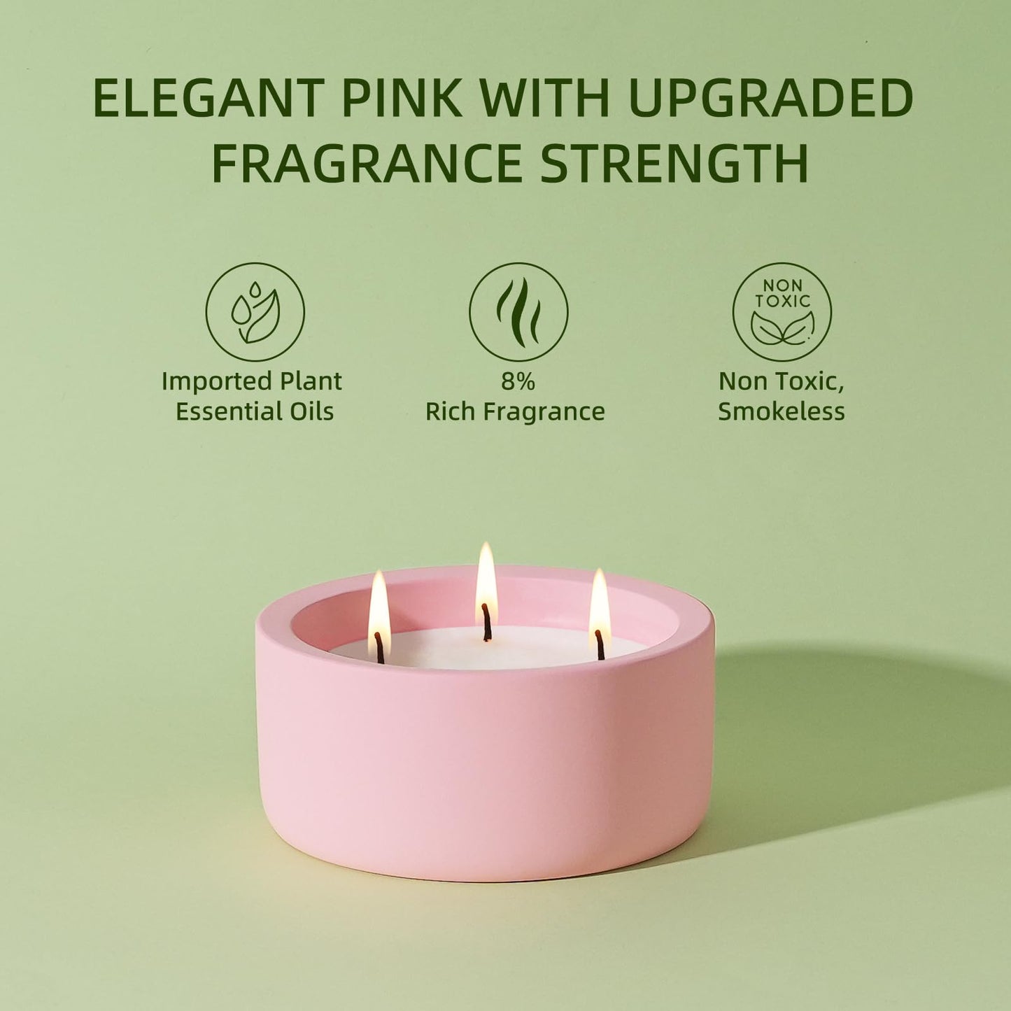 Viyffo 20oz Large Scented Candle - Rose & Jasmine, 3 Wick Pink Candles for Women Home Scented, Non Toxic Soy, Decorative Ceramic Jar Candle, Luxury Fragrance, Elegant Spring Décor & Birthday Gift