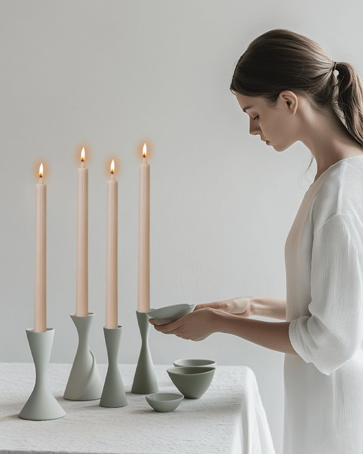 LPUSA Sahara Beige Taper Candles Ribbed Dripless Tapered Candles Ideal as Dinner Candle Smokeless and Unscented Candle Sticks Long Burning,10.5 inch,Set of 12
