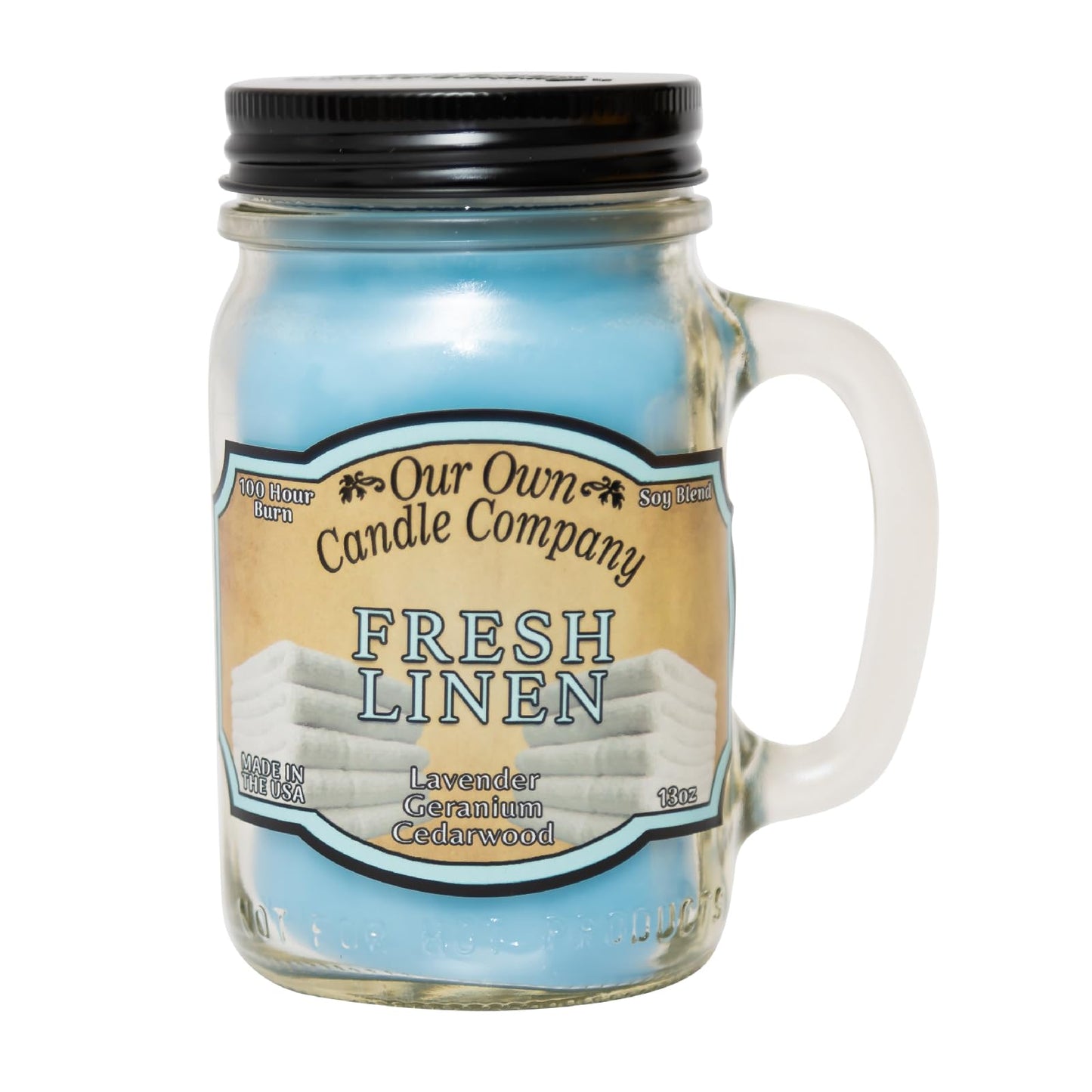 Our Own Candle Company, Fresh Linen Scented Mason Jar Candle, 100 Hour Burn Time,13 Ounces