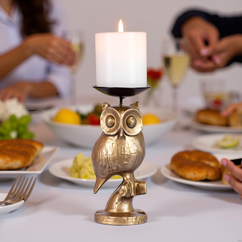 Gold Owl Candle Holder Set of 2 – Decorative Taper & Small Pillar Candlestick Holders for Dining Table, Living Room & Home Décor