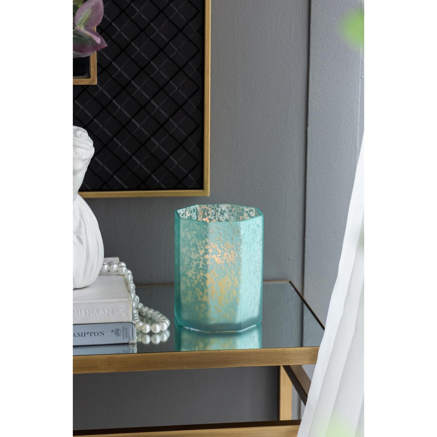 Aqua Blue Frosted Mercury Glass Octagonal Candle Holder, 4 Pack