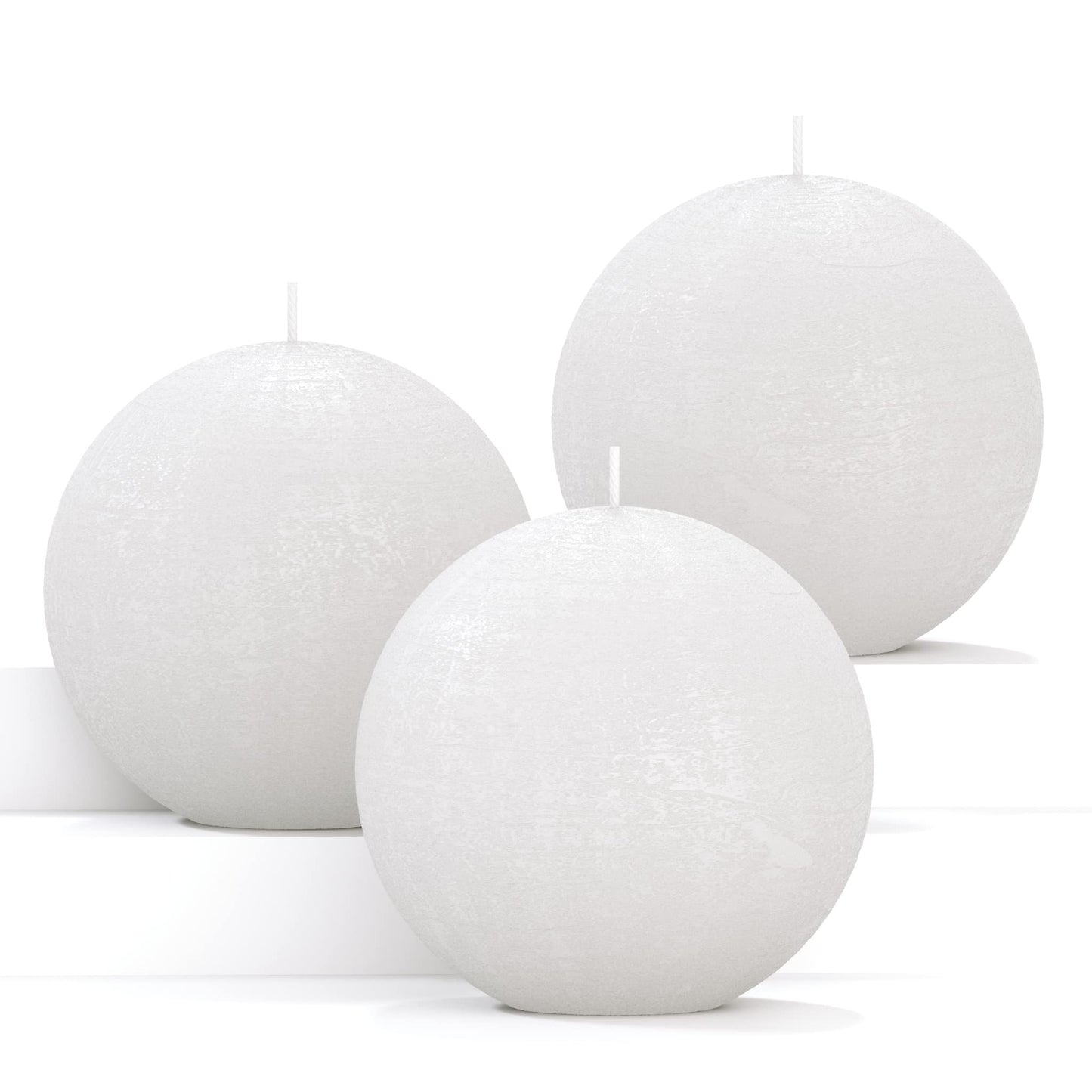 CANDWAX Set of 3 Round Candles Ball 3 inch - Snowball Spheres - Perfect as Wedding Decorations and as Spheres for Home Decor - Unscented Smokeless Dripless Long Burning White Candles