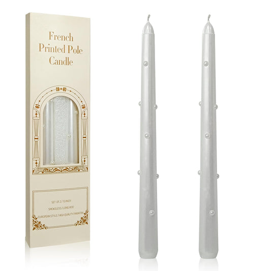 Pearl Taper Candles 10 Inch Tall Unscented Handmade White Candles Long Burning Elegant Candlesticks for Wedding Dinner Home Decor