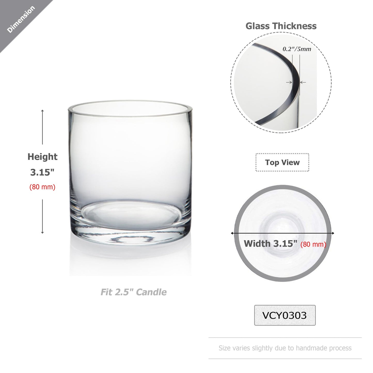 WGV Quality Thick Tea Light Votive Candle Holder 3x3, Clear Tiny Cylinder Glass Vase, Small Planter Terrarium, 1 Pc