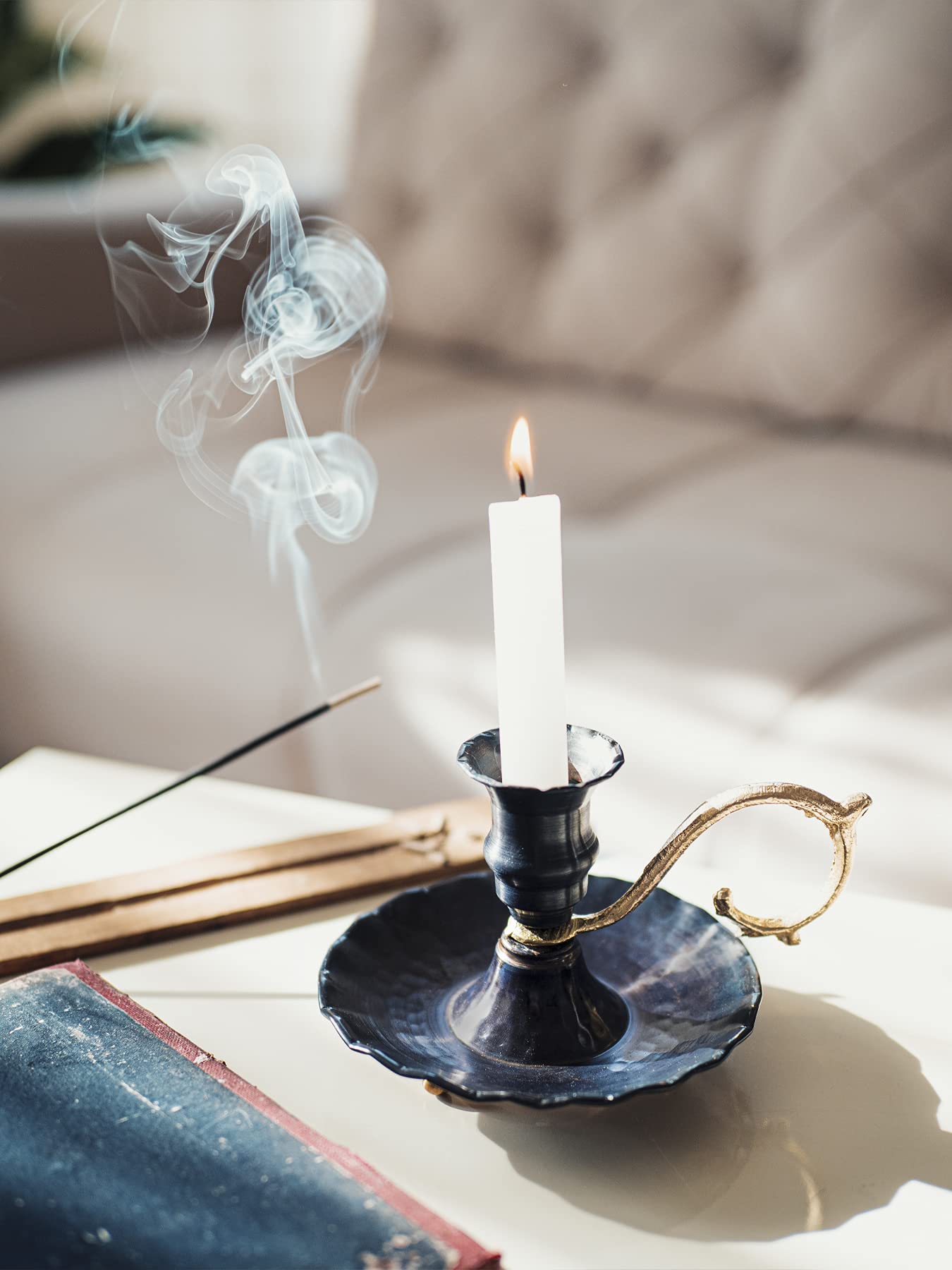 Handmade Copper Candle Holder, Candlestick Holder (Black Oxidised)