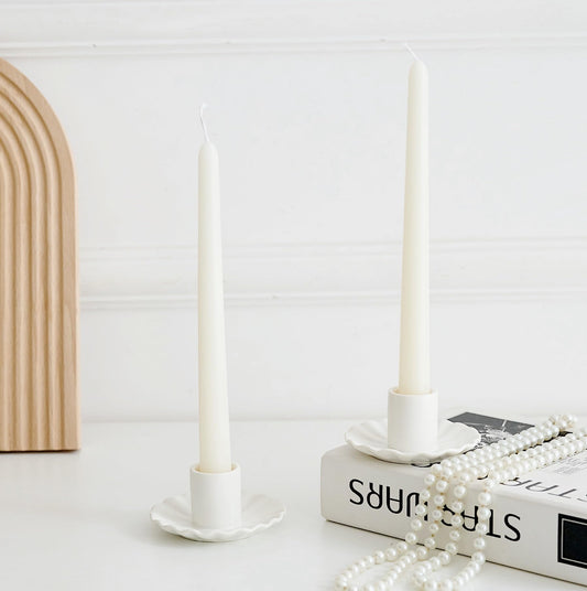 VIRFONOR Ceramic Taper Candle Holders,Vintage Candlestick Holder Centerpieces for Home Wedding Decoration, Housewarming Gifts,Pack of 2 (Round B Style)