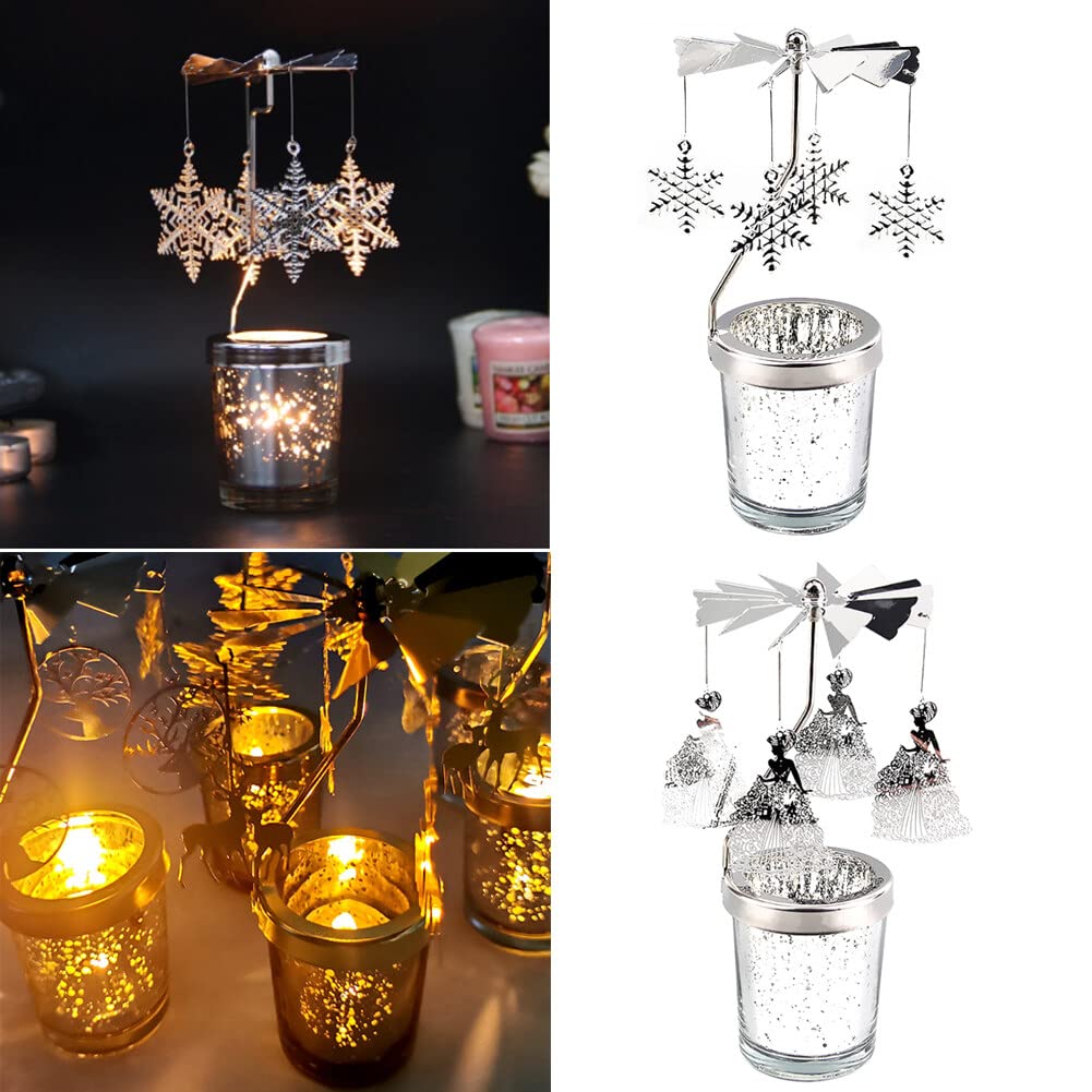 Eforcase Rotary Spinning Tea Lights Candle Holder, Silver Cup Romantic Ornament for Wedding PartyChristmas Home Decor