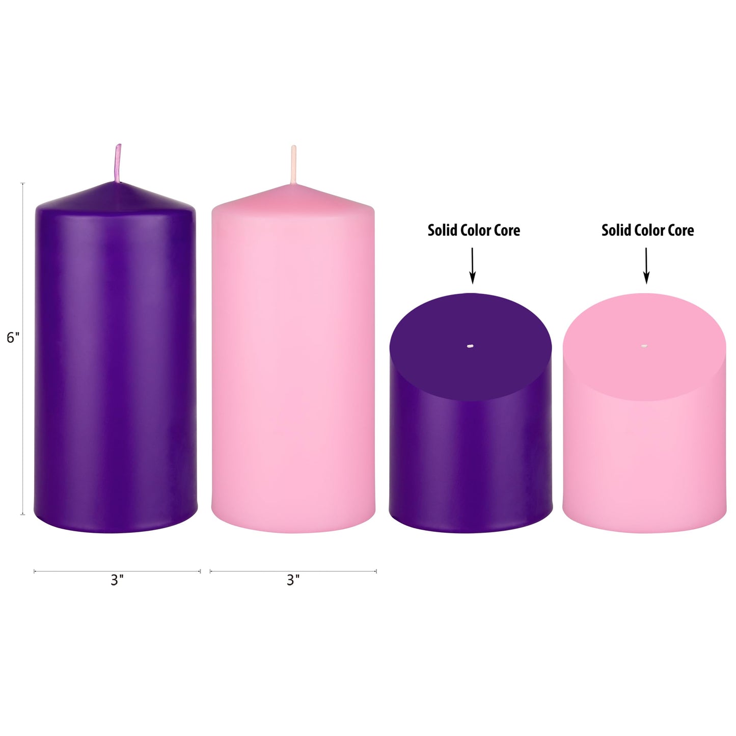 Mega Candles 4 pcs Unscented Christmas Advent Candles Set, Hand Poured Premium Wax Dome Top Round Pillar Candle 3 Inch x 6 Inch, Holidays, Festivities, Devotional, Church, Wreath, Party, Gifts