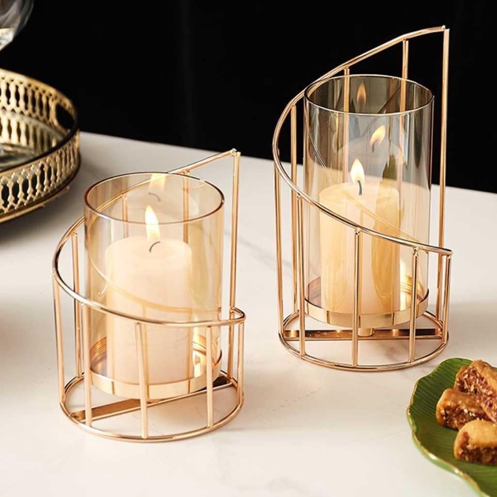 Candlestick Holder Golden Metal Candle Holder Multifunctional Glass Vase Glass Candle Holder Table Decoration Candle Modern Home Decoration Candle Holders (Size : Small)