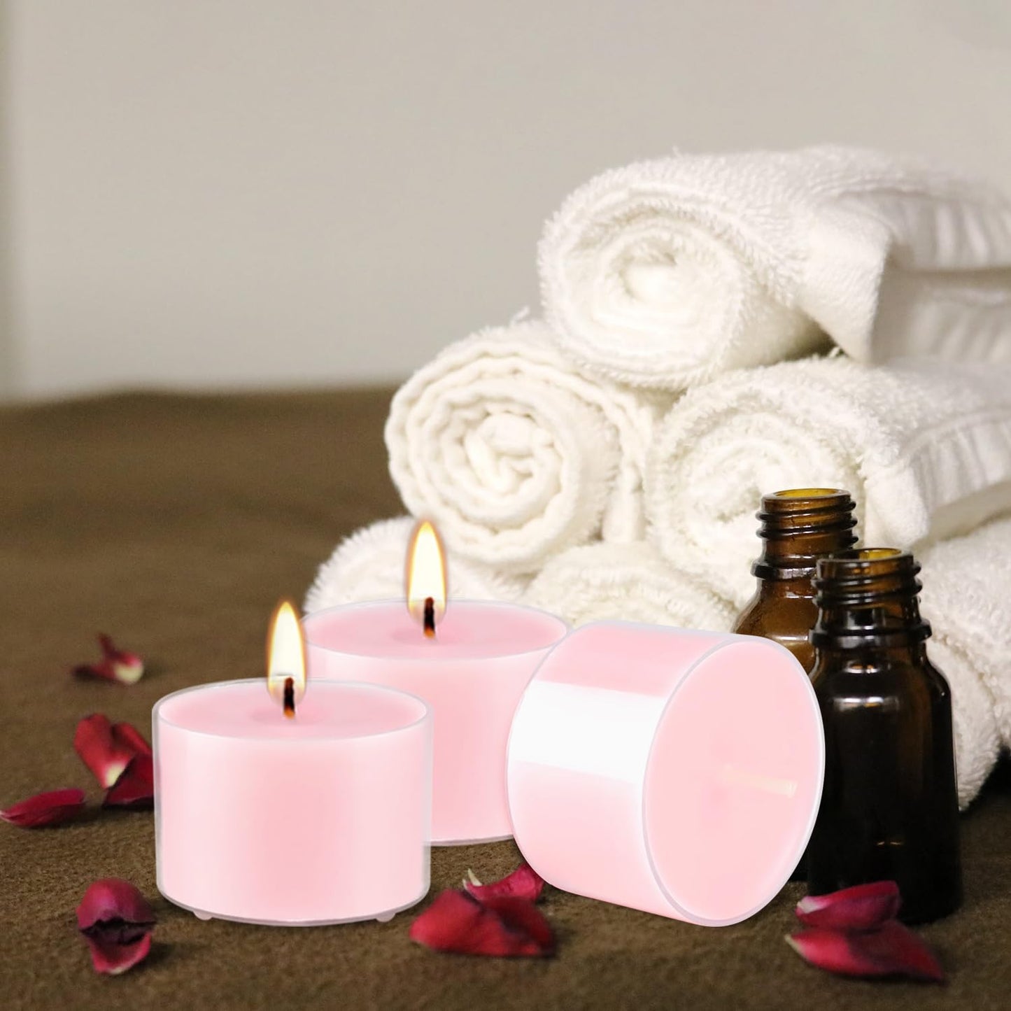 Wfmolcand Rose Scented Candle Tealight Candles in Clear Cup, 8 Hours Consistent Smkless Clean Burning, Great for Valentine's Day Holiday, Wedding, Spa, Emergency and Home Decoration（Pink，50 Pack）
