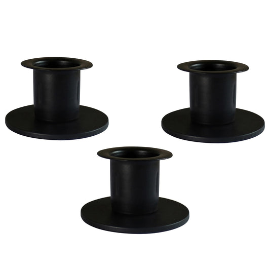 CVHOMEDECO. Primitive Iron Taper Candle Holders Vintage Black Candlestick Holders for Halloween Christmas Dining Room Home Decor. Set of 3, Round Base