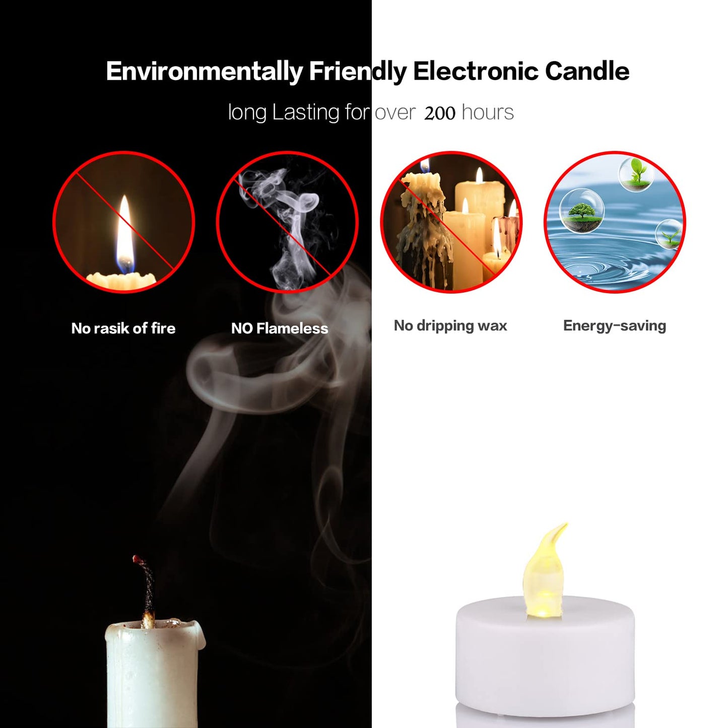 JUNPEI 50Pack Battery Tea Lights Candles- LED Tea Lights Realistic Bright Flickering Holiday Gift Operated Flameless LED Tea Light for Seasonal & Festival Celebration Warm White Lamp Battery Powered