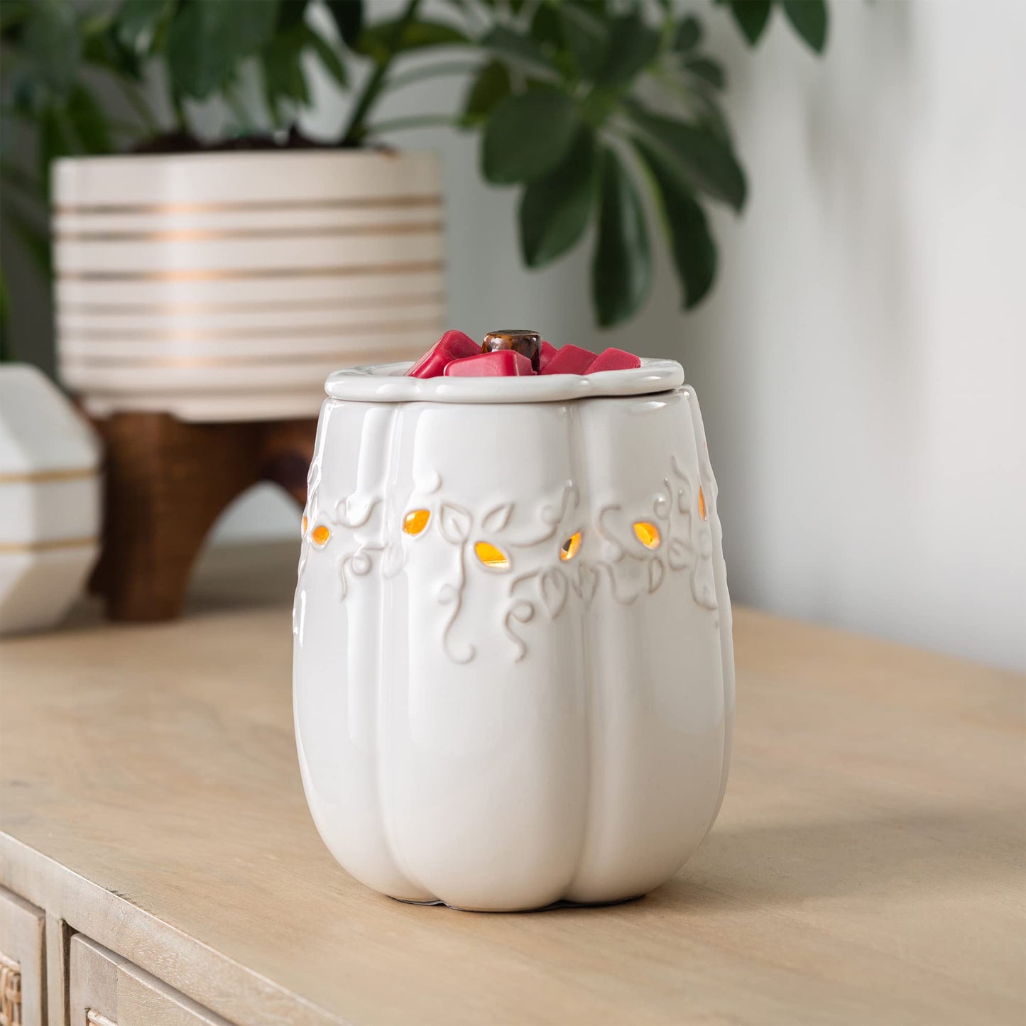 Candle Warmers Etc. Illumination Fragrance Warmer- Light-Up Warmer for Warming Scented Candle Wax Melts and Tarts or to Freshen Room, White Pumpkin