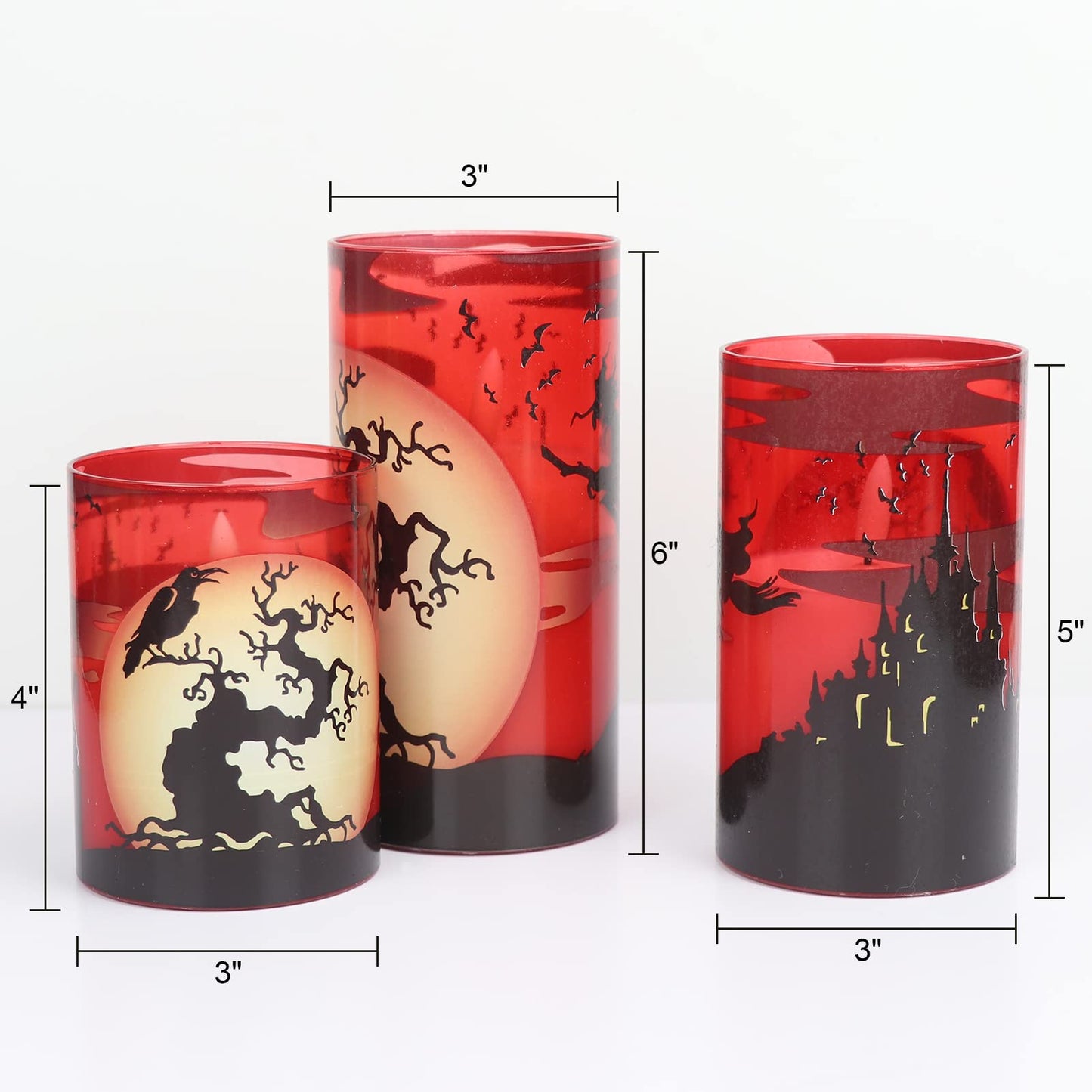 DRomance Witch Glass Flameless Candles with Remote and Timer, Battery Operated Realistic 3D Wick Flickering Real Wax LED Candles Halloween Window Table Holiday Dinner Decor Gifts(3 x 4,5,6 Inches)