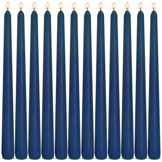 12-Pack Navy Blue Taper Candles, 10 Inch Unscented Dripless Candlesticks, Long-Lasting Burn Time of 7-8 Hours, Perfect for Home Décor Dinner Party Meditation