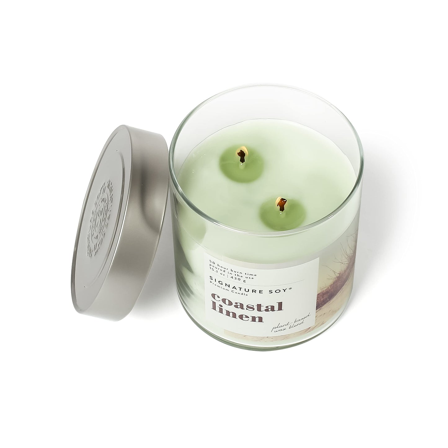 Signature Soy Lidded Coastal Linen Scented Candle, Large Jar
