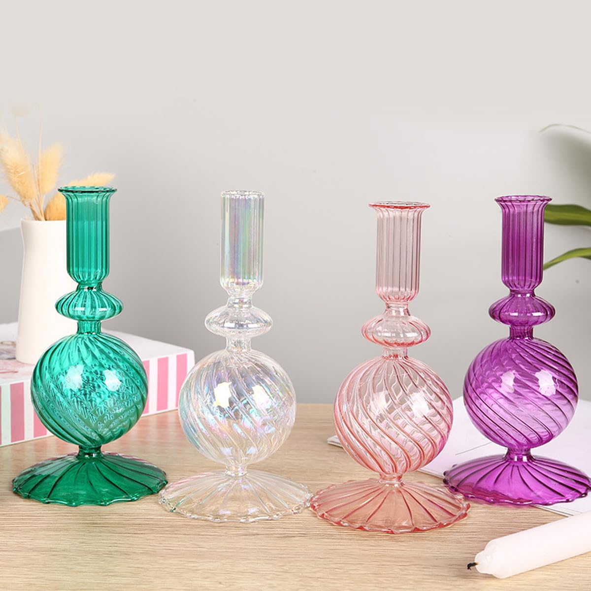 Ayuduots Glass Candlestick Holders, Elegant Glass Taper Candle Holder Centerpieces for Home Ornaments Wedding Party Decorations