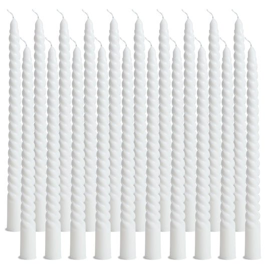 Cptoion Spiral Taper Candles,10 Inch Twisted Taper Candles,Unscented Dripless Twisted Candlesticks, White Spiral Taper Candle for Home Decoration,Dinner Party Wedding Holiday (24 Pcs)