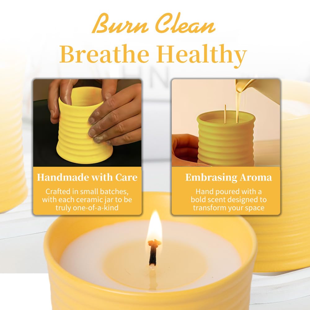 Generic Natural Soy Wax Scented Candle, Lime Basil Citrus Fragrance, Handmade Luxury Home Decor with Cotton Wick,Yellow Ceramic Container, Reusable Jar
