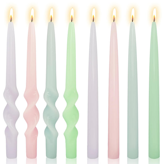 Gedengni 8pcs Dripless Candle Sticks Summer Taper Candlesticks,10 Inches Pink Tapered Candles Green Candle Stick Colorful Taper Candles Blue Dinner Candle Wax for Home Party Women Gift