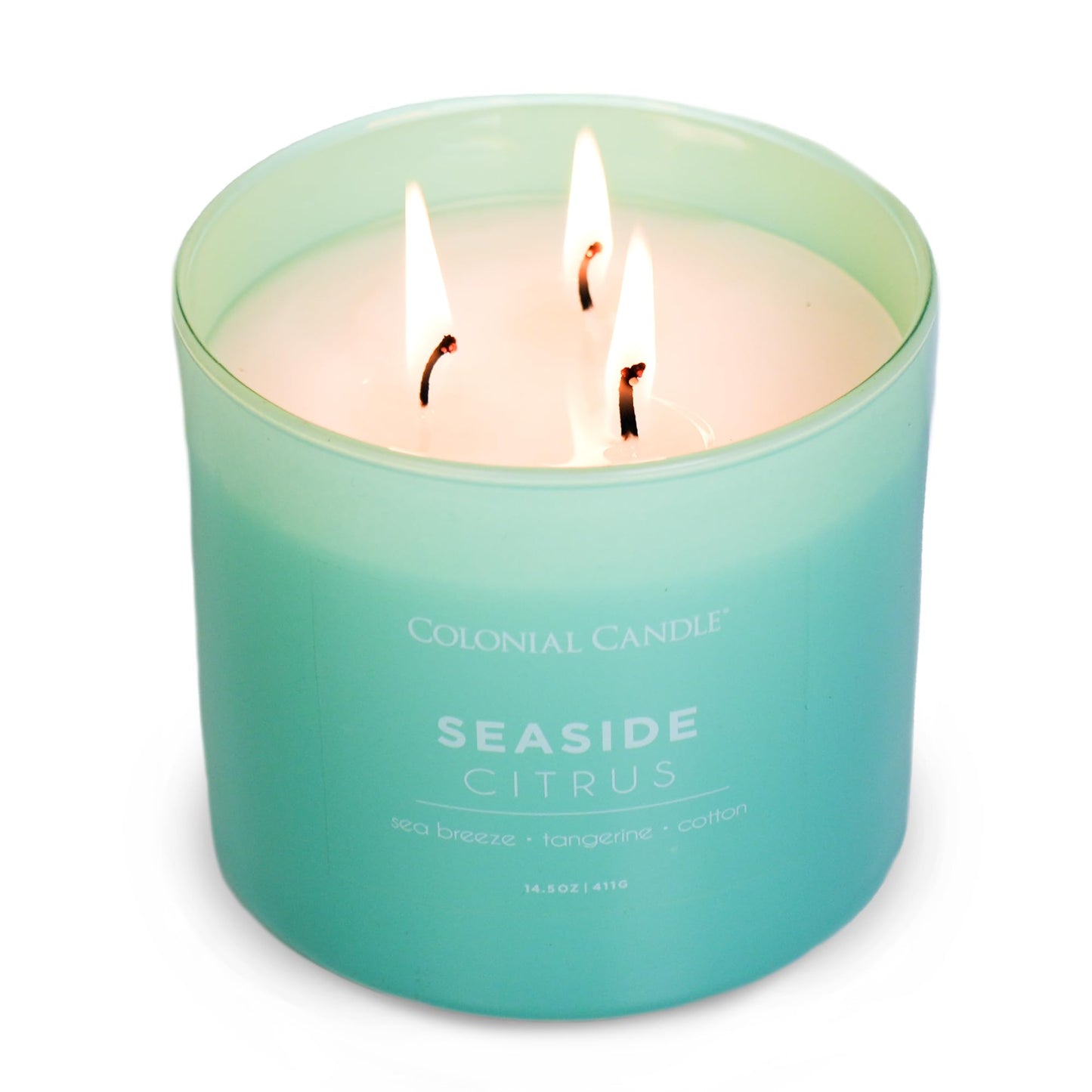Colonial Candle Seaside Citrus Scented Jar Candle, Pop of Color Collection, 3 Wick, 14.5 oz - Up to 60 Hours Burn