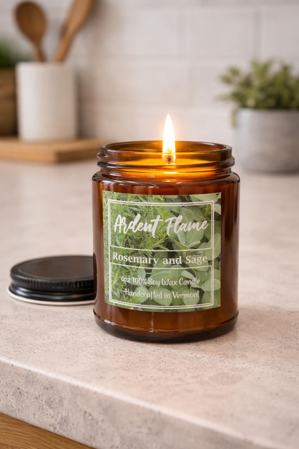 Ardent Flame Candles | Rosemary and Sage | 100% Natural Soy Wax Candle for Home Decor | Highly Scented | Premium Fragrance | Handmade in Vermont, USA | 8 oz | Long Lasting | Gift for Women and Men