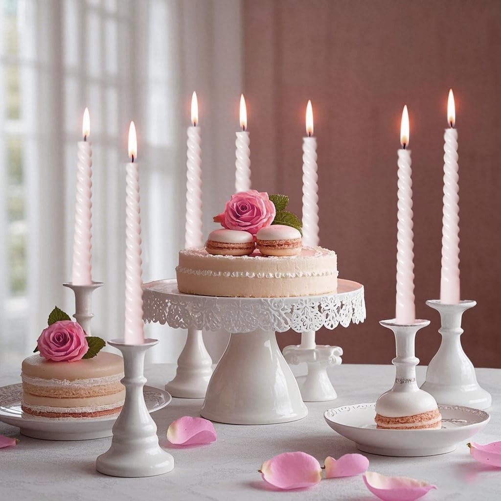 8 Pack 10 Inch Pale Pink Spiral Taper Candle Set, 7/8 Inch Unscented Driples Candlesticks for Home Decoration, 6-7 Hours Burn