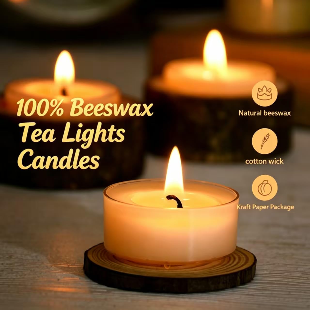 DEYBBY Natural White Beeswax Tea Candles 30 Pack, Unscented Pure Organic Beeswax Tealight Candles Bulk, 4-5 Hours Small Tealights in Clear Cup for Home Decoration Emergency Bath Relaxation