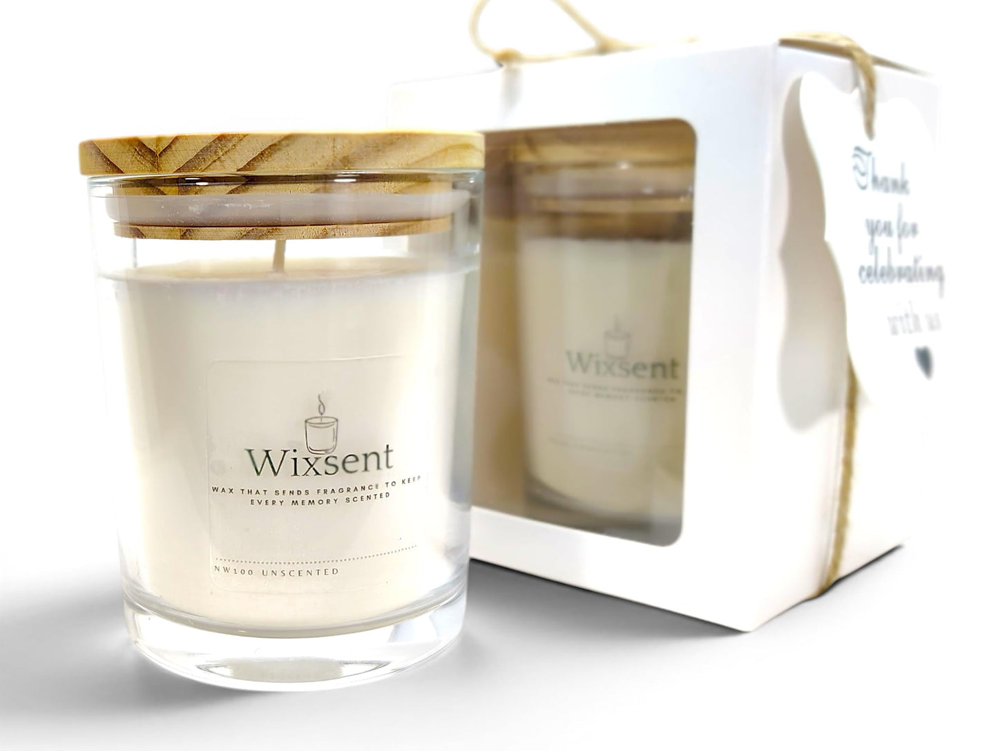Wixsent Unscented Soy Wax Candle 7oz – Fragrance Free Clean Burn Candle in Clear Glass Jar with Bamboo Lid, Cotton Wick, Minimalist Gift Candle for Home with Gift Box