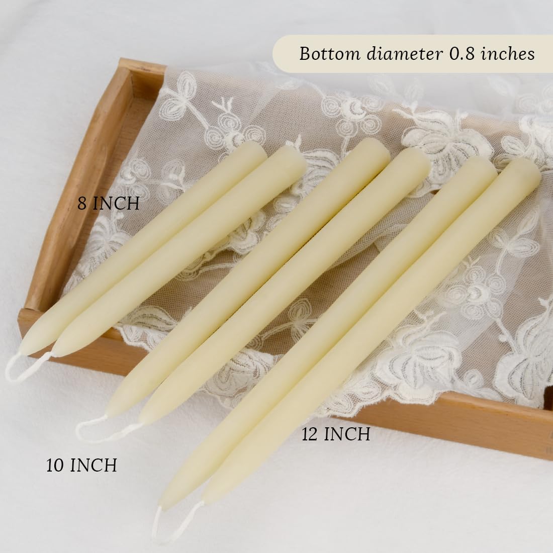 24 Pack Natural Beeswax Taper Candles in Bulk 10 inch Tall - Dripless Candle 100% Pure Unscented Beeswax, 8 Hours Long Burning Time - Off White