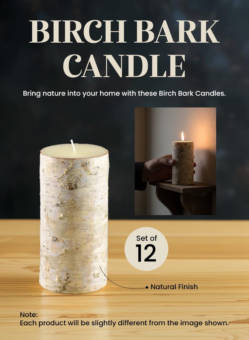 Serene Spaces Living Set of 12 Birch Bark Candle, Medium Pillar Candle, Indoors, Ideal for Weddings, Parties, Events, Restaurants, Home Decor, 3" Diameter & 5.75" Tall