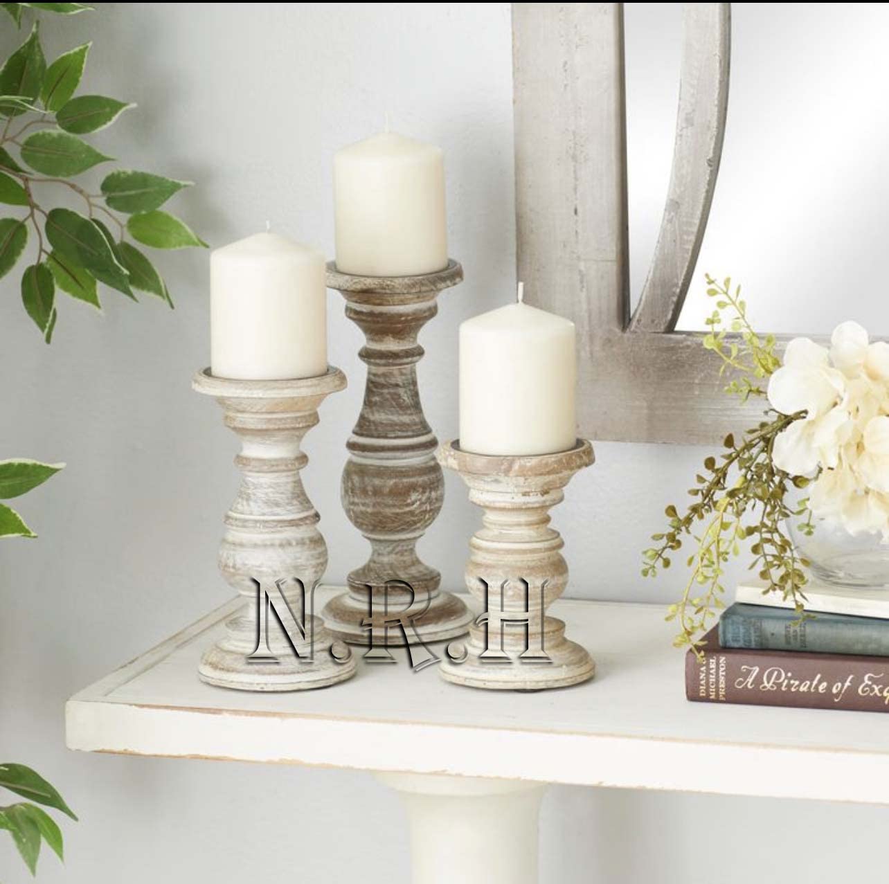 Antique Textured Candle Holder Stand Wooden, Candle Pillar Stand for Country Style, Reiki, Aromatherapy, Spa, Living Room, Sustaibalbe Wooden Home Table Decor
