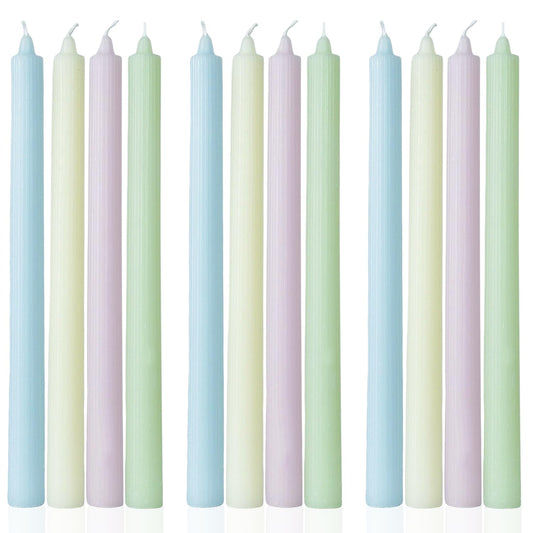 Colored Taper Candles Set of 12 Unscented, Dripless, Smokeless Long Tall Tapered Candlesticks Wedding Advent Home Decor Dinner Christmas-Natural Color Series-10.6 Inch