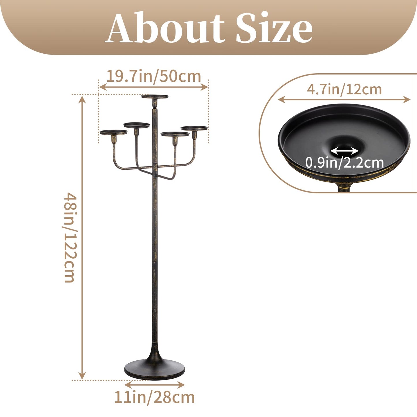 Sziqiqi 48inch Tall Candlestick Holders Floor Candelabra Black 5 Arms Candle Holders for Pillar Candles Flower Centerpiece Gothic Candles Holder for Funeral Ceremony Halloween Decor 2pcs