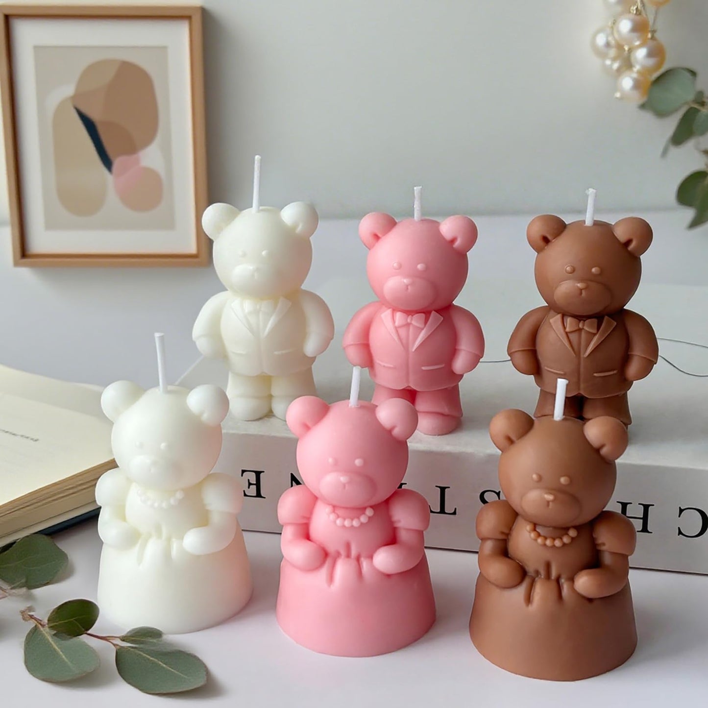 Mr & Mrs Wedding Bear Scented Candle Duo,Bride in Gown & Groom in Tuxedo Soy Wax Decorative Candle Set for Bridal Shower,Anniversary & Home Decor,Romantic Home Fragrance Gift for Couples & Newlyweds