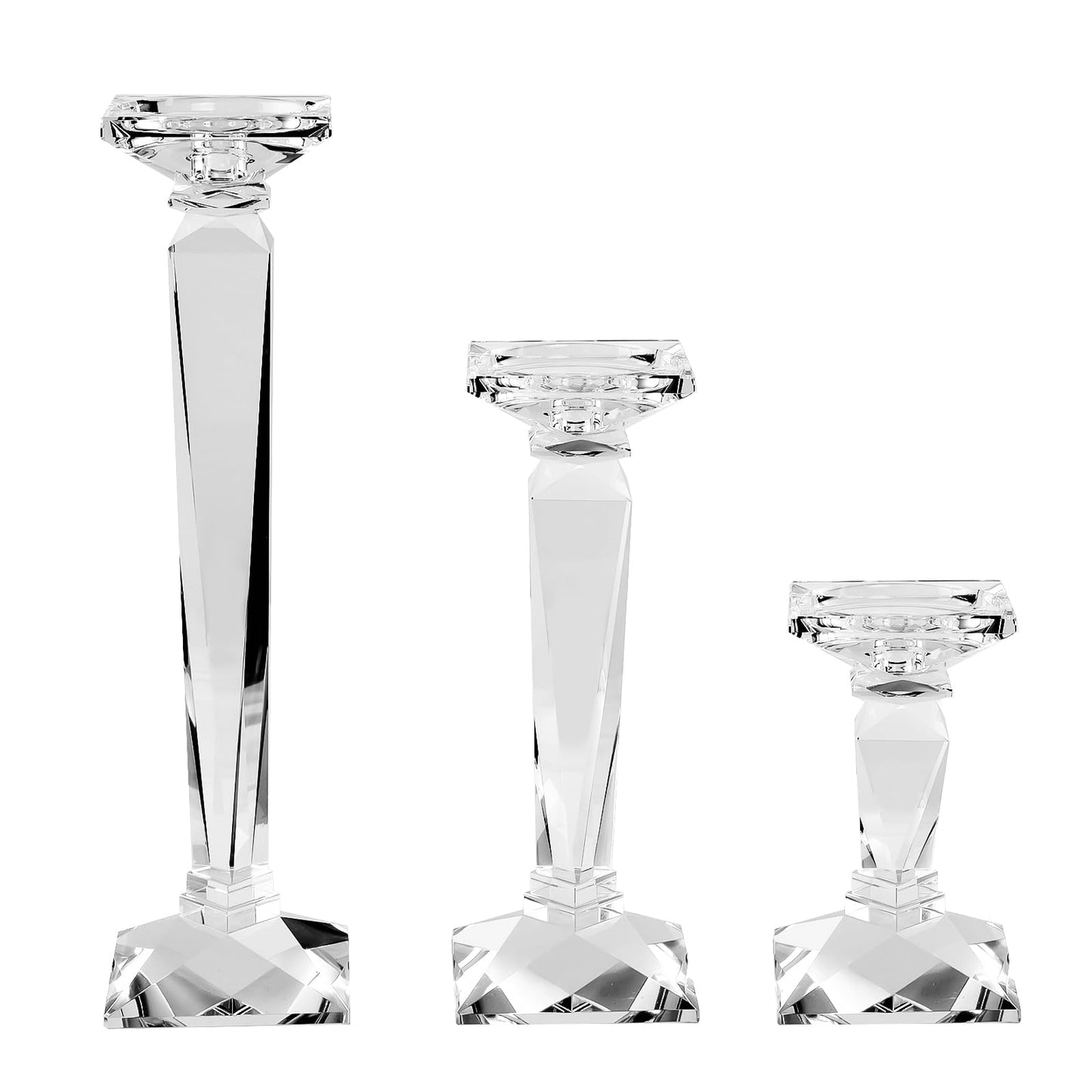 kitCom Crystal Candle Holders Set of 3, 9",10.5",11.5" Tall Crystal Candlestick Holders, Candlestick Holders Taper Candle Holders for Table Wedding Housewarming Gifts Decor