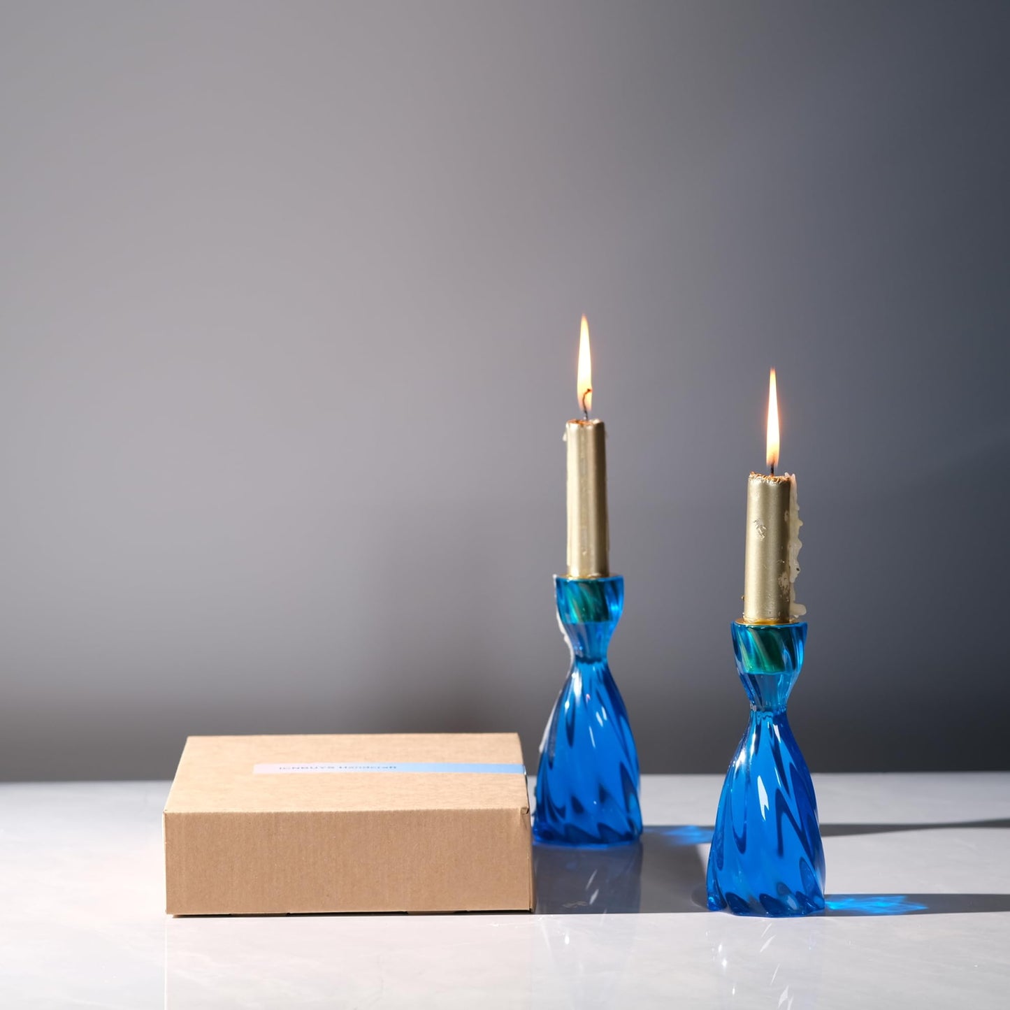 ICNBUYS Twizzle Twist Candle Holder, Decorative Candle Holder for Table Display, Romantic Decoration, Unique Home DÉCOR Aesthetic, Housewarming Gift, Blue Height 5.7 inches Set of 2 - Resin