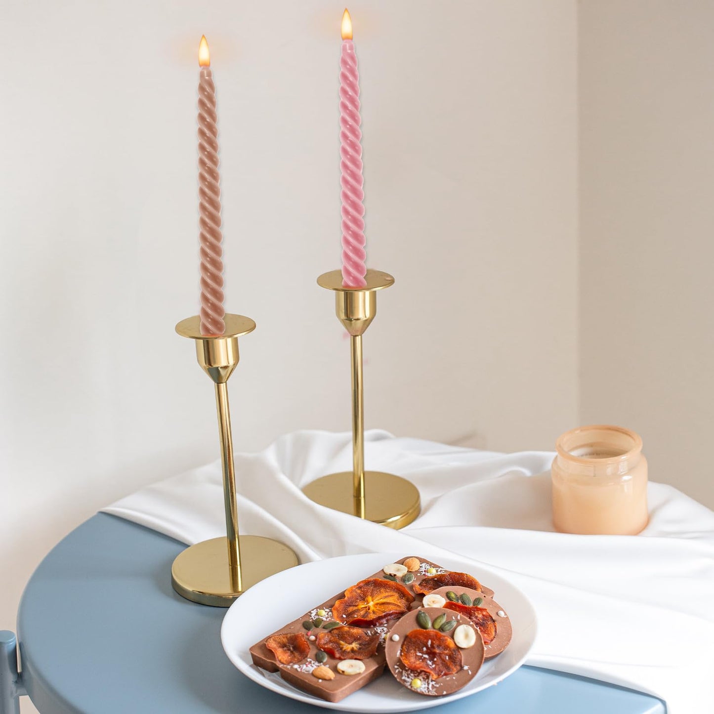 Whaline 12 Pcs 10 Inch Boho Spiral Taper Candles 6 Colors Dripless Twisted Wax Candles Long Unscented Candle Sticks for Home Party Dinner Table Supplies