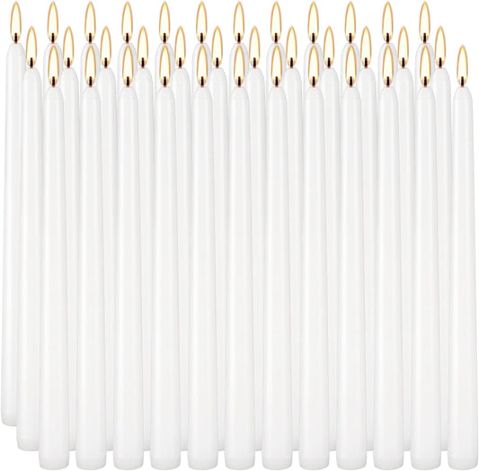 YOROXRG 36 Pack White Taper Candles, 7-8 Hours Burn Time, Unscented, Smokeless and Dripless, 0.8 x 10 Inch Dinner Candle Set for Household, Wedding, Party and Home Décor Candlesticks